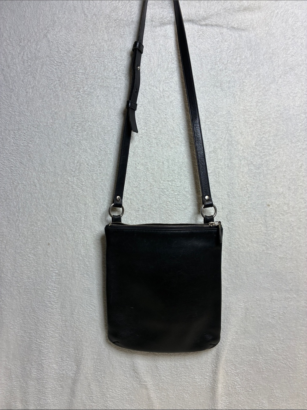 Coach Black Leather Shoulder Bag with Gold-Tone Zipper